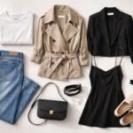 - Žena si vyberá základné kúsky šatníka, nadčasové a praktické, pre každodenný štýl aj pohodlie.