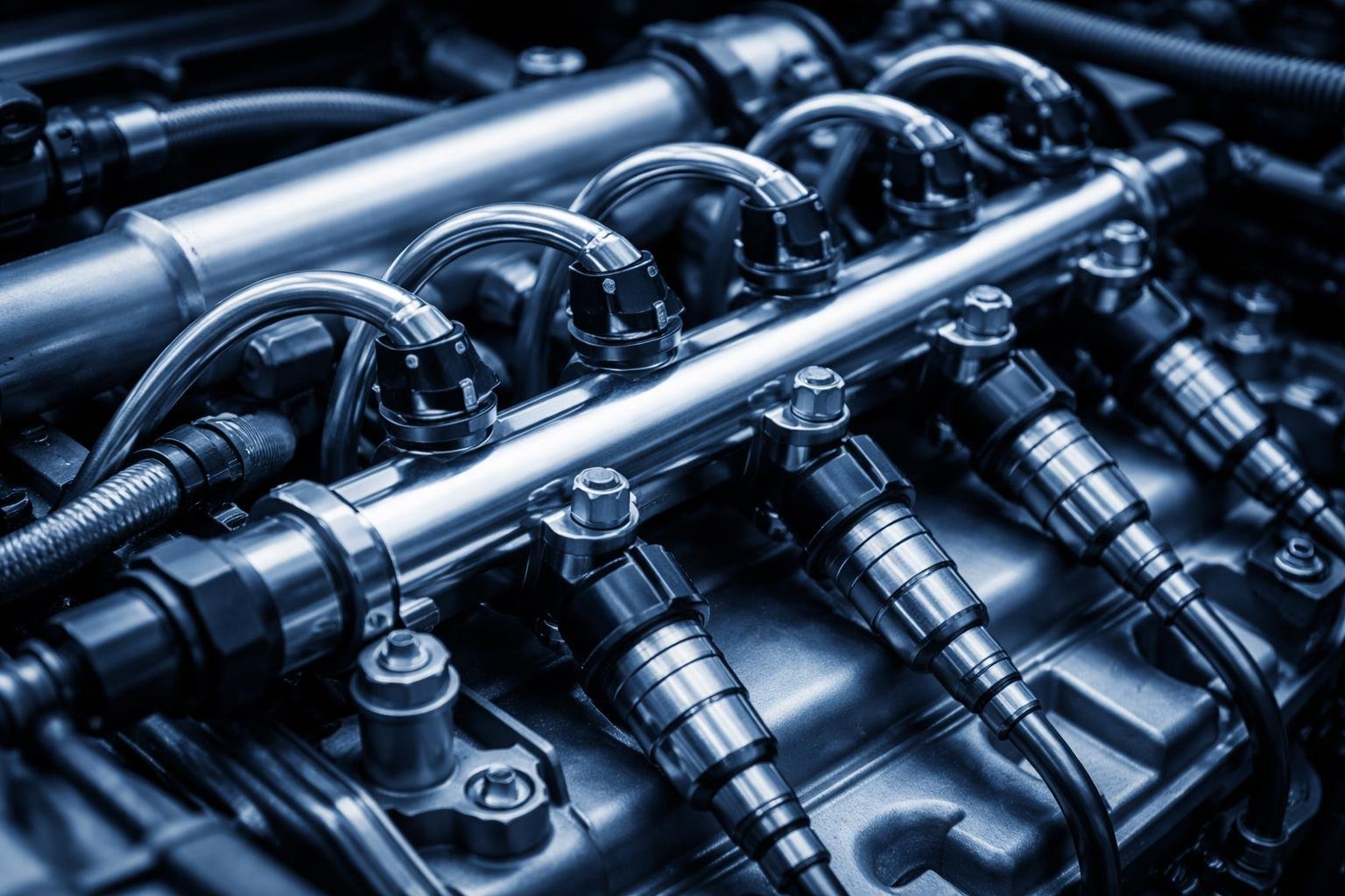 - Zobrazenie motora s Common Rail: vysokotlakové vstrekovanie a tlak vo valcoch.