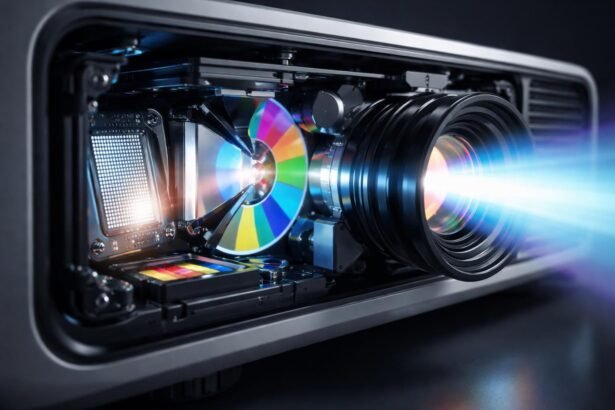 Projektor premieňa svetlo na ostrý obraz na stene s farebnou vernosťou.