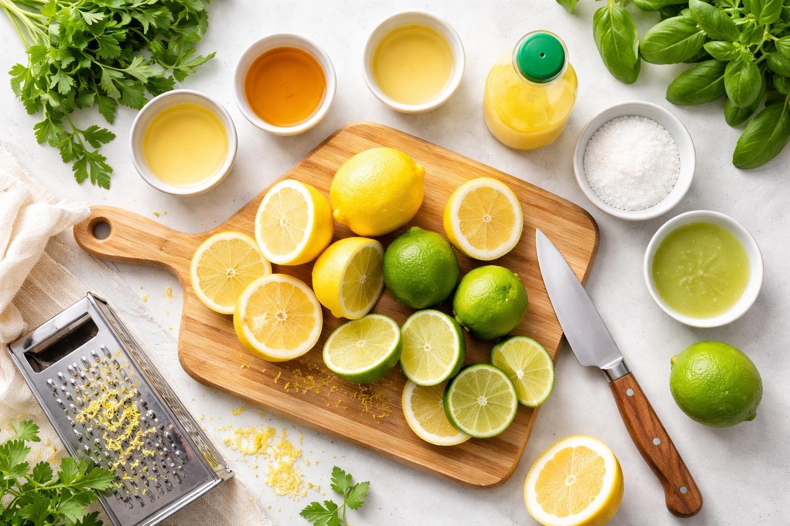 Široká škála náhrad citróna v kuchyni so zobrazenými surovinami a receptami