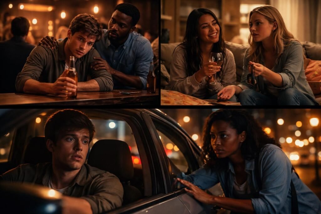 - Stručný opis situácie, keď niekto koná pod vplyvom alkoholu a tlaku.