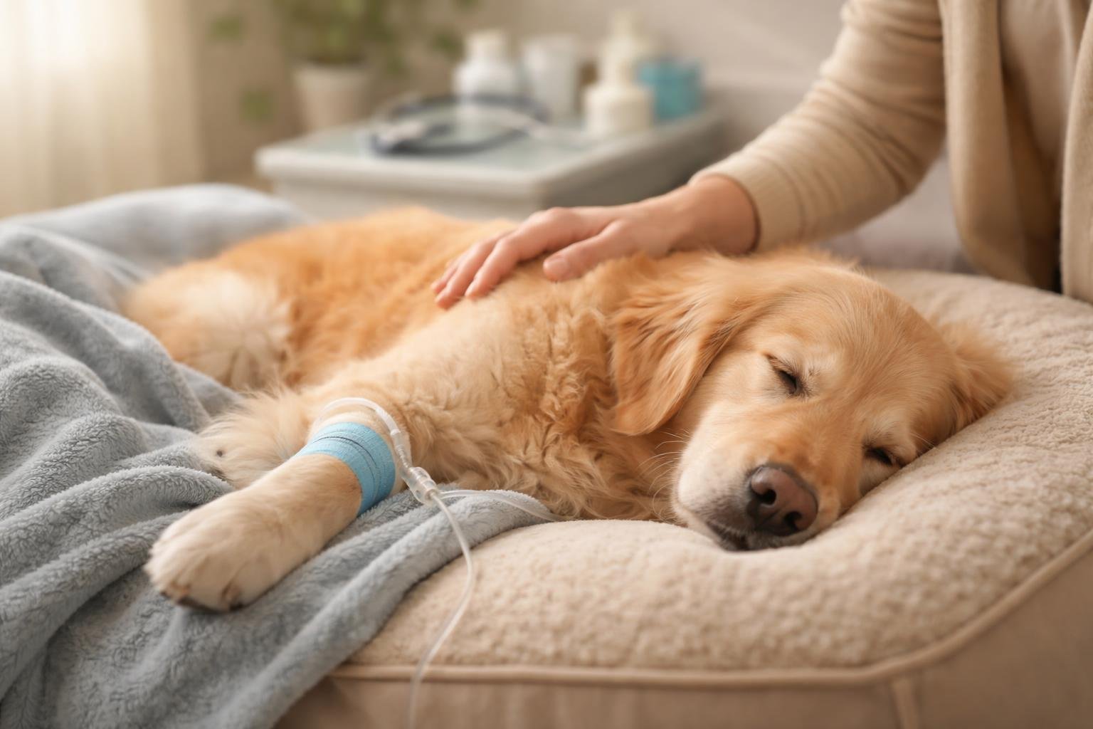 - Pohľad na psa pokojne odpočíva pri domácej liečbe sedatív v bezpečných podmienkach