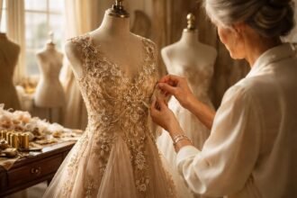 Detaily haute couture šiat, ručne vyšívané a extrémne luxusné na červenom koberci