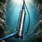 Ponorné čerpadlo v prirodzenej scenérii vrtu a jazera, tiché, spoľahlivé a účinné