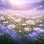 Sedmokrásky vystavené gama žiareniu v experimentálnom prostredí na lúke, vizuálne zobrazené