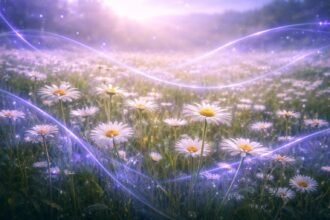 Sedmokrásky vystavené gama žiareniu v experimentálnom prostredí na lúke, vizuálne zobrazené