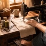 - Začiatočník skúma pedál šijacieho stroja pri hladkom šití bez stresu