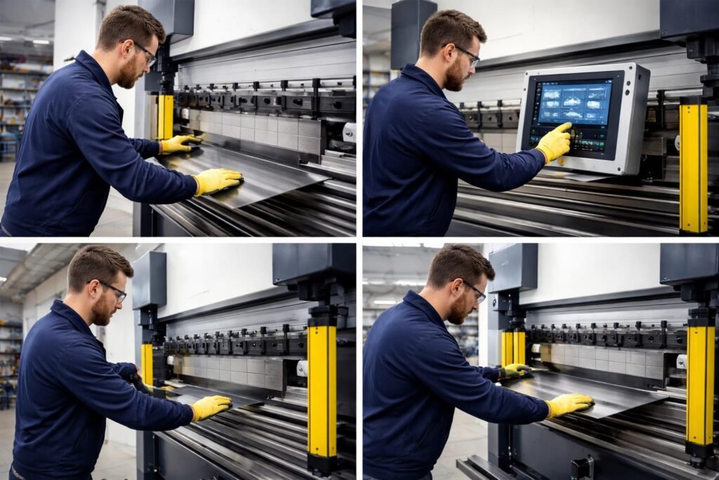 Montáž ohýbacieho stroja v dielni, krok za krokom nastavenia ohybu.