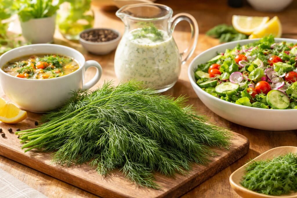 Kôpor čerstvý na stole, dopĺňa polievky, omáčky a šaláty s výraznou arómou.