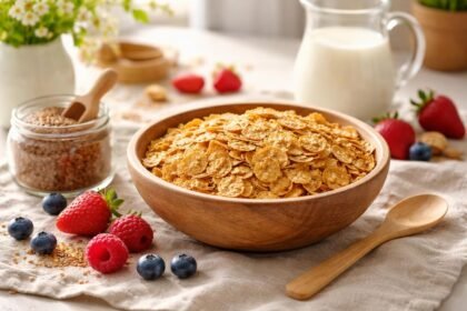 Ľanové vločky na stole, zdravé, bohaté na vlákninu a omega-3