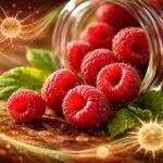 Blízky pohľad na červené maliny, bohaté na vitamíny a vlákninu.