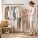 Žena v neutrálnej palete, minimalistický outfit na elegantnom portréte s ľahkosťou a štýlom.