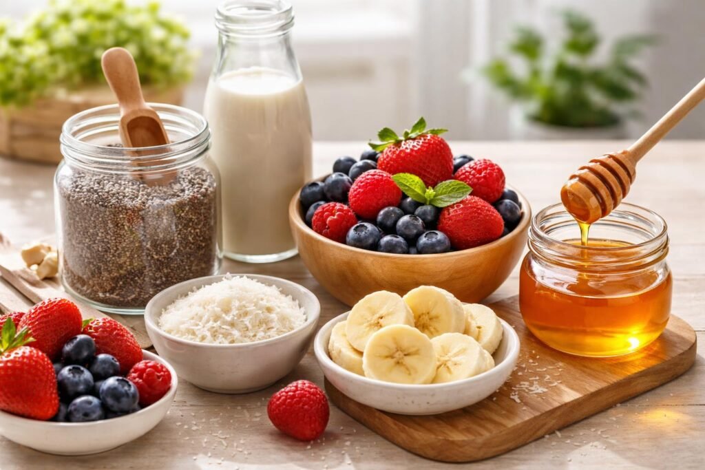 Dokonalý chia puding: Zdravé a energetické raňajky za pár minút 12 - Chia puding s mandľovým mliekom, ovocím a semienkami na raňajky.