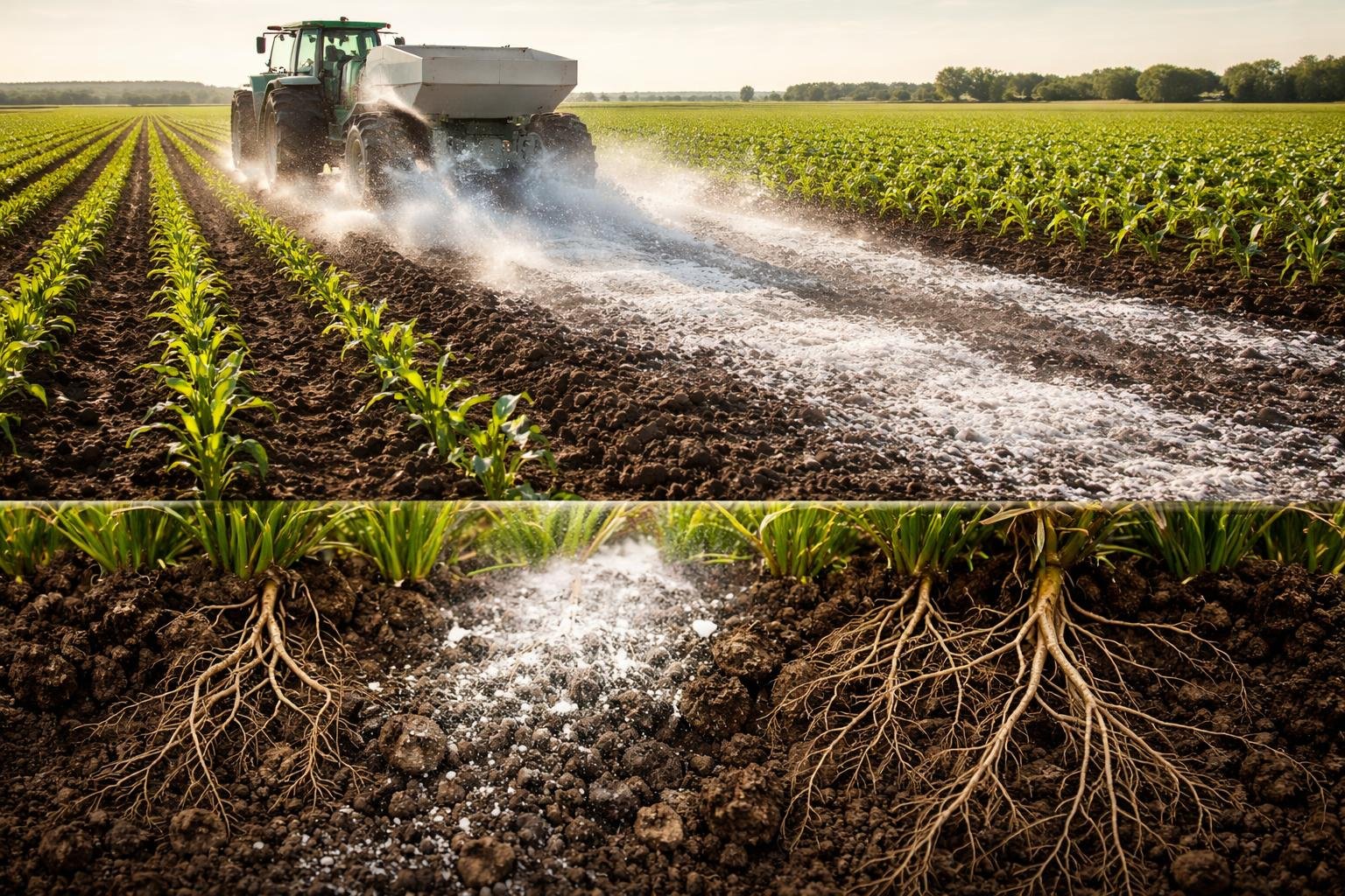 - Zlepšená štruktúra pôdy a úroda vďaka cieľenej aplikácii haseného vápna