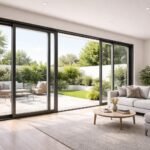 Posuvné dvere s moderným rámom, sklom a prirodzeným svetlom v interiéri