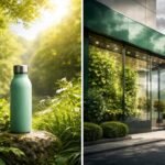 Zelená vlna na obale, spotrebiteľ, mesto a planéta spojené ako dôležitá téma dneška