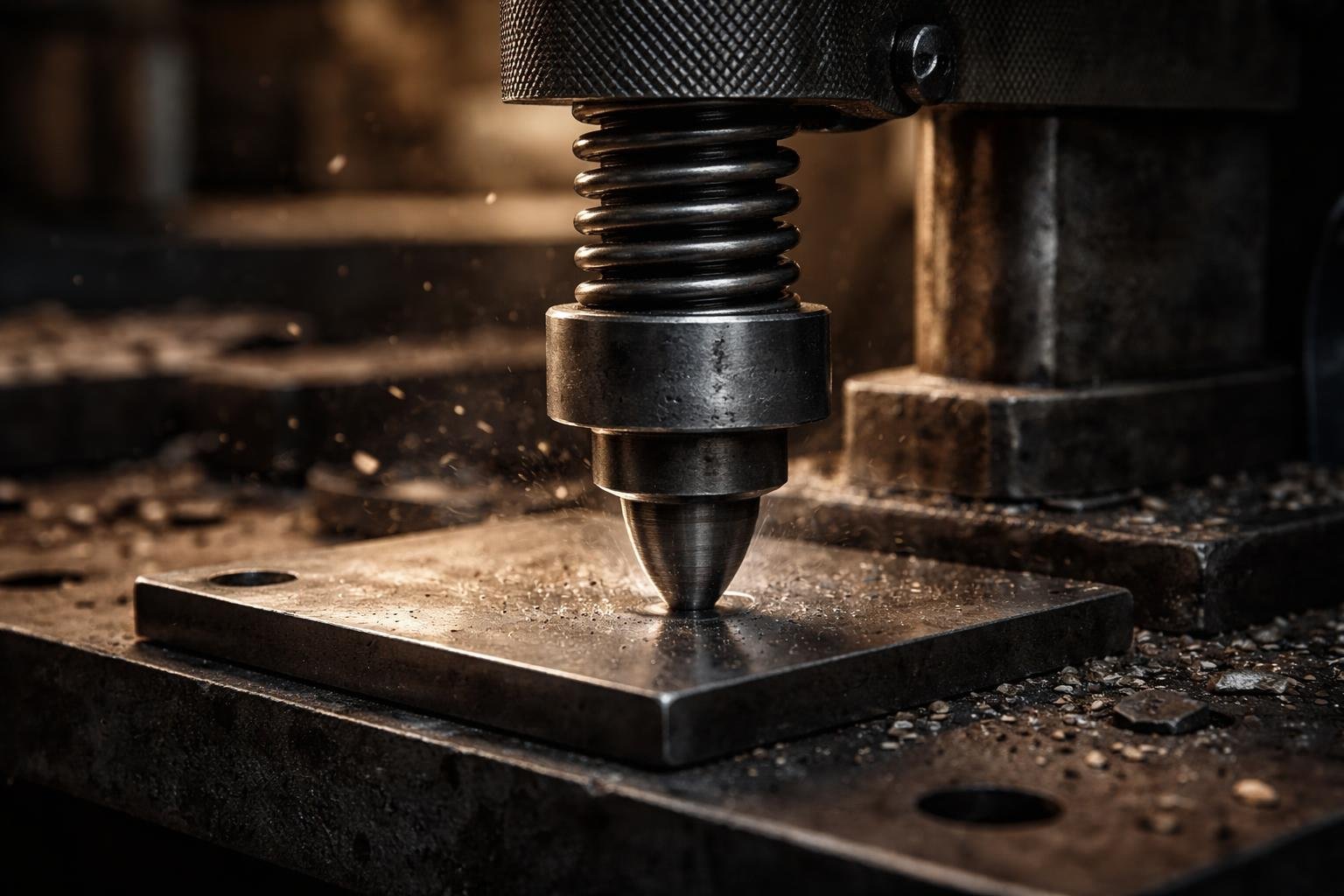 Presný rázový značkač na kov a materiály v dielni pri práci