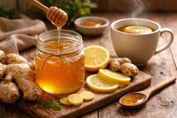 Domáci zázvorový sirup je v sklenenej fľaši na stole pripravený dnes.