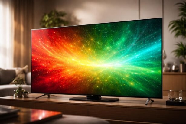 Pohľad na jasný a živý obraz na QLED televízore s kvantovými bodkami.