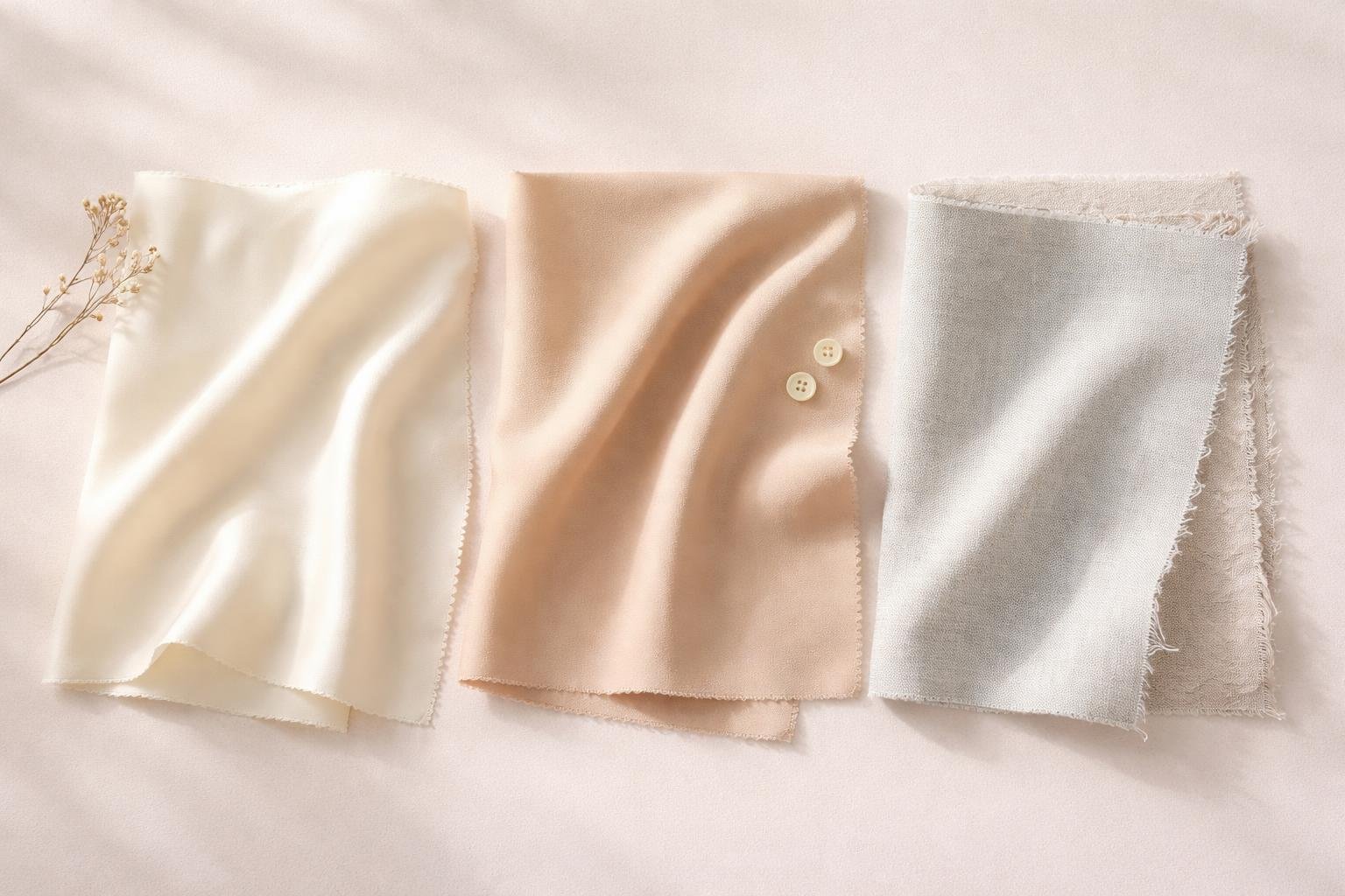 Zobrazené textílie viskóza, polyester a ľan na farebných vzorkách látok