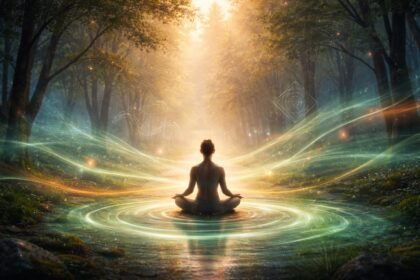 Relaxačná scéna s vizuálnou predstavou solfeggio frekvencií a harmónie tela.