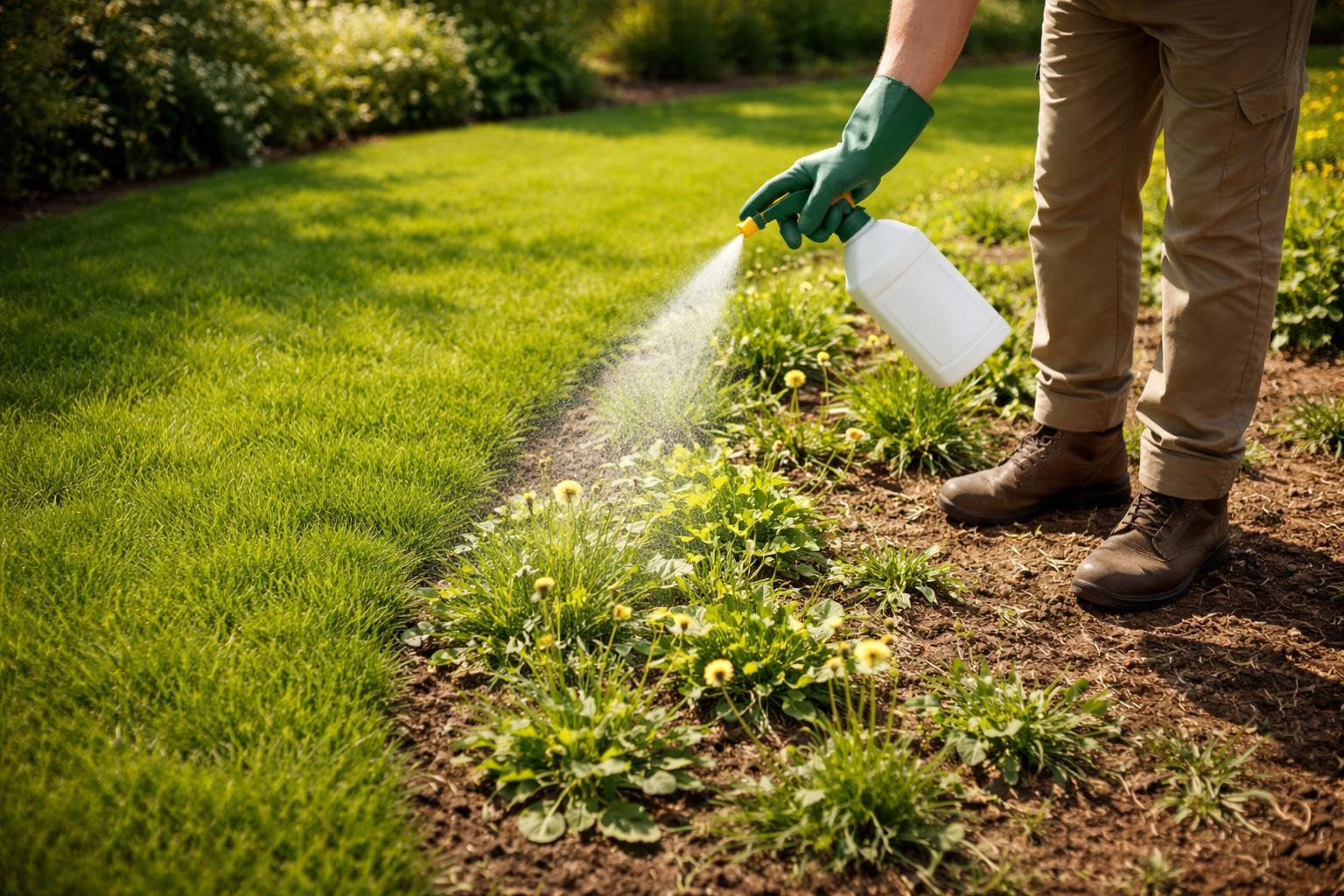 Záhradná scénka s rastlinami chránenými pred burinami pomocou mechanických a chemických metód
