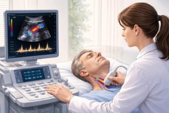 - Dopplerov ultrazvuk zobrazuje krvný prietok cez cievy v reálnom čase