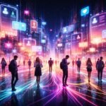 Dve osoby siahajú po smartfónoch nad otvoreným laptopom so sociálnymi ikonami.