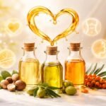 Obrázok zobrazujúci omega-7 mastné kyseliny v zdravom kontexte s ikonami srdca.