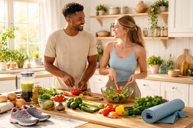 Dospelý pár rozpráva o zdravej životospráve a komunikácii vo vzťahu