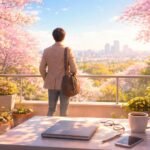 Mladá osoba stojí pri otvorenej bráne, jar plná energie a nových cieľov.