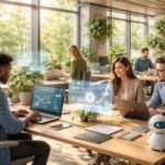 Kancelária počas jari, zamestnanci používajú AI nástroje na prácu a zefektívnenie komunikácie so zákazníkmi