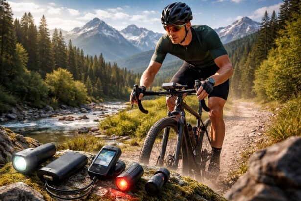 Cyklista s GPS navigáciou na trasách Slovenských hôr a riečnych hrádzach